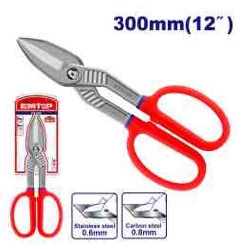 Tin Snip 12", Max 0.8mm Carbon Steel, Drop-Forged, Double Dipped Handle